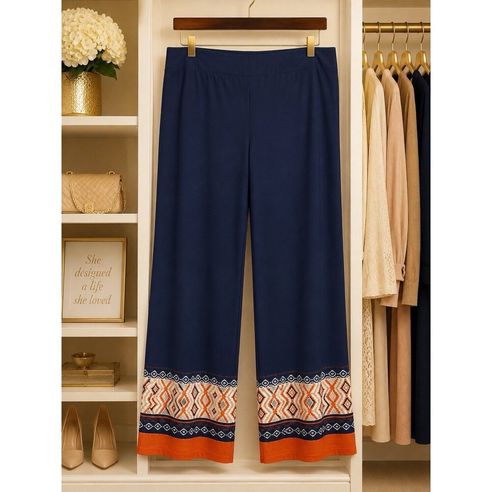 New Directions City Women’s 2X Navy Blue Stretch Dress Pants Straight Leg Career